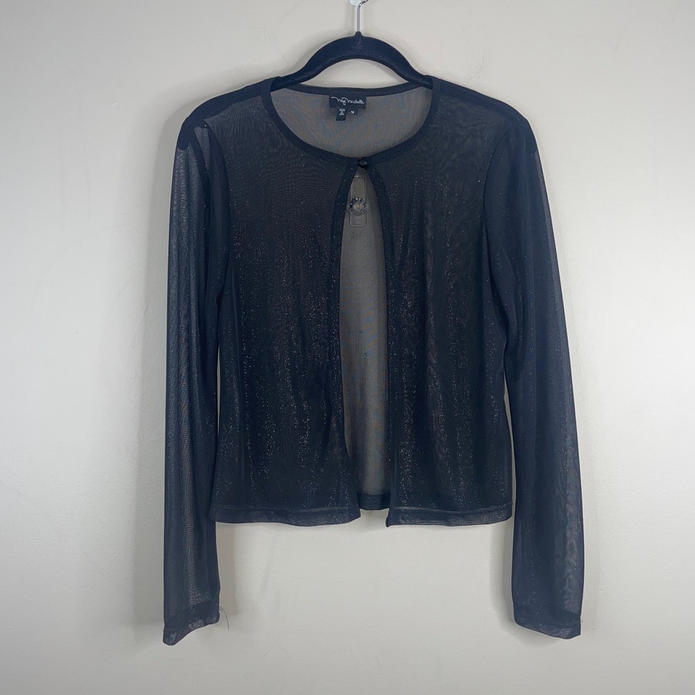 Vintage Y2K Whimsigoth Fairy Cardigan Top Medium Black Sheer Layer Grunge Punk